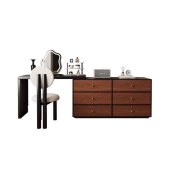 复古风实木梳妆台卧室胡桃木中古风化妆桌斗柜一体家具