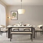 简约原木风白蜡木岩板餐桌 家用小户型长方形大象腿餐桌椅组合