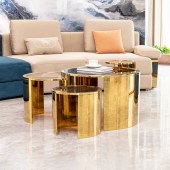 意式玻璃圆形茶几 家用现代轻奢客厅高级高低组合不锈钢套几