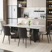 意式简约天然彩晶石餐桌椅组合 现代简约高级感大理石微晶石餐桌