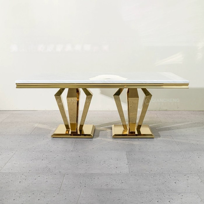 长餐桌2.0M【钛金不锈钢+大理石桌面】