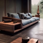 新中式黑胡桃木沙发 中古风客厅直排沙发储物艺沙发