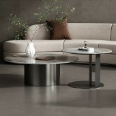 意式轻奢圆形岩板茶几组合 客厅家用设计师潘多拉岩板茶几