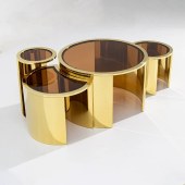 意式玻璃圆形茶几 家用现代轻奢客厅高级高低组合不锈钢套几