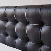 意式简约华夫格实木真皮床 卧室齐边双人床1.8米黑色皮艺悬浮床