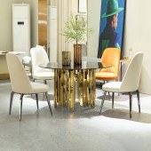 高端轻奢玻璃圆餐桌150cm现代高级圆桌餐厅餐桌椅