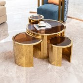 意式玻璃圆形茶几 家用现代轻奢客厅高级高低组合不锈钢套几