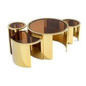 意式玻璃圆形茶几 家用现代轻奢客厅高级高低组合不锈钢套几