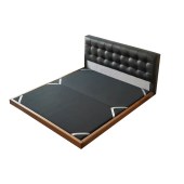 意式简约华夫格实木真皮床 卧室齐边双人床1.8米黑色皮艺悬浮床