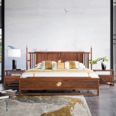 北美黑胡桃木床 新中式全实木主卧双人床 卧室榫卯简约原木床