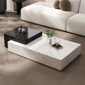 现代简约岩板组合茶几 客厅家用长方形高低茶桌高端茶台