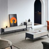 现代简约岩板实木电视柜茶几组合客厅地柜电视机柜