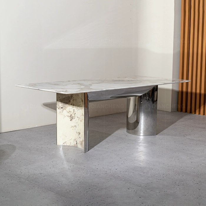 220CM餐桌1839#【银色桌脚+大理石桌面】